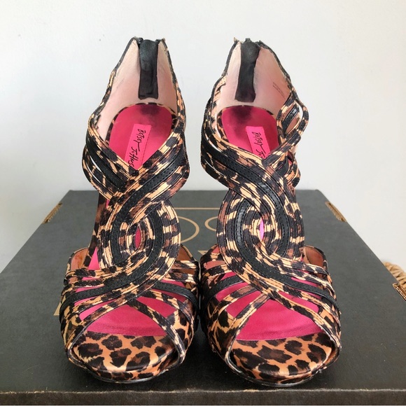 Betsey Johnson Strappy Peep Toe Leopard Heels - Picture 4 of 12